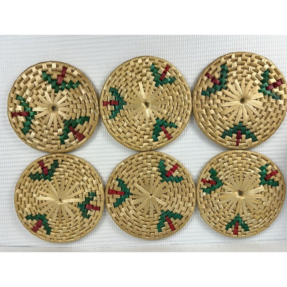 Set of 6 Woven Trivets/Hot Pads/Wall Art of Grass/Straw/Raffia/Wicker/Rattan